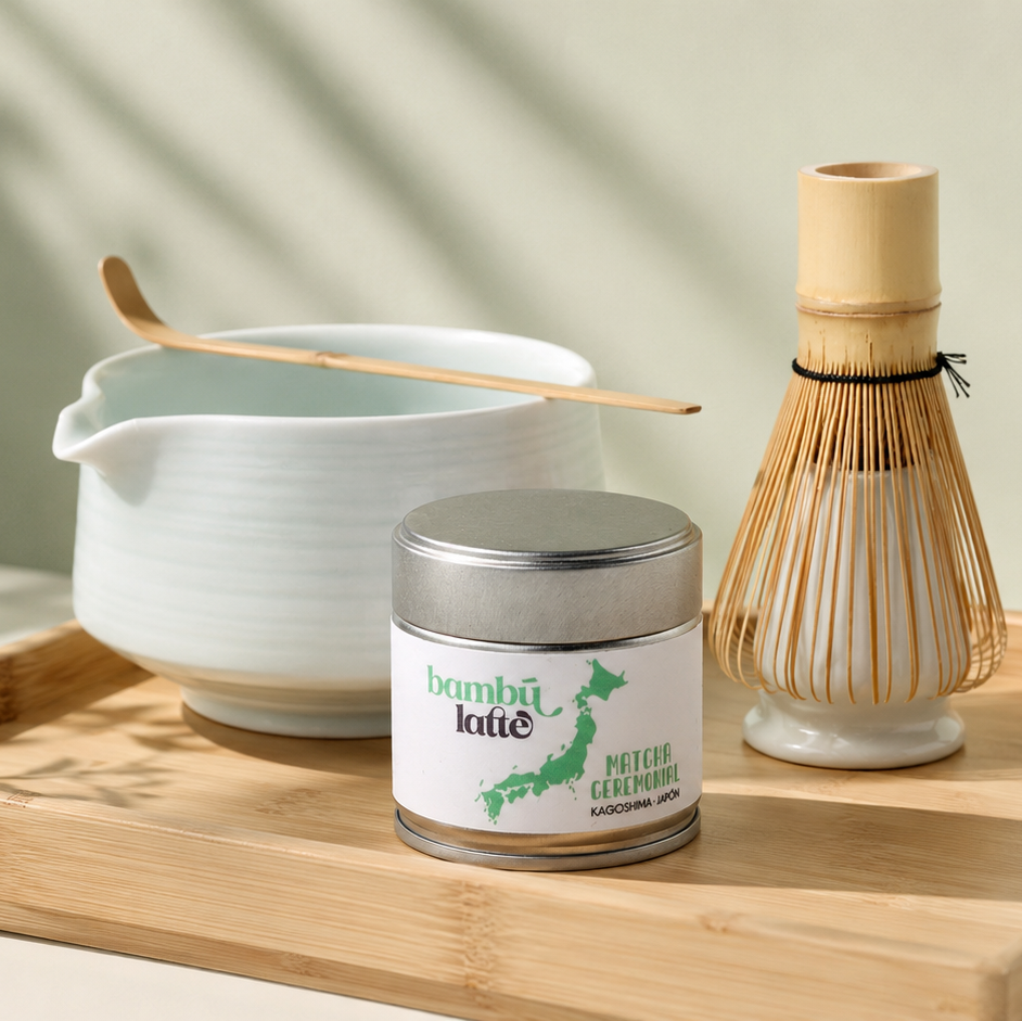 Taza grande de cerámica artesanal Bambú Latte, ideal para matcha latte