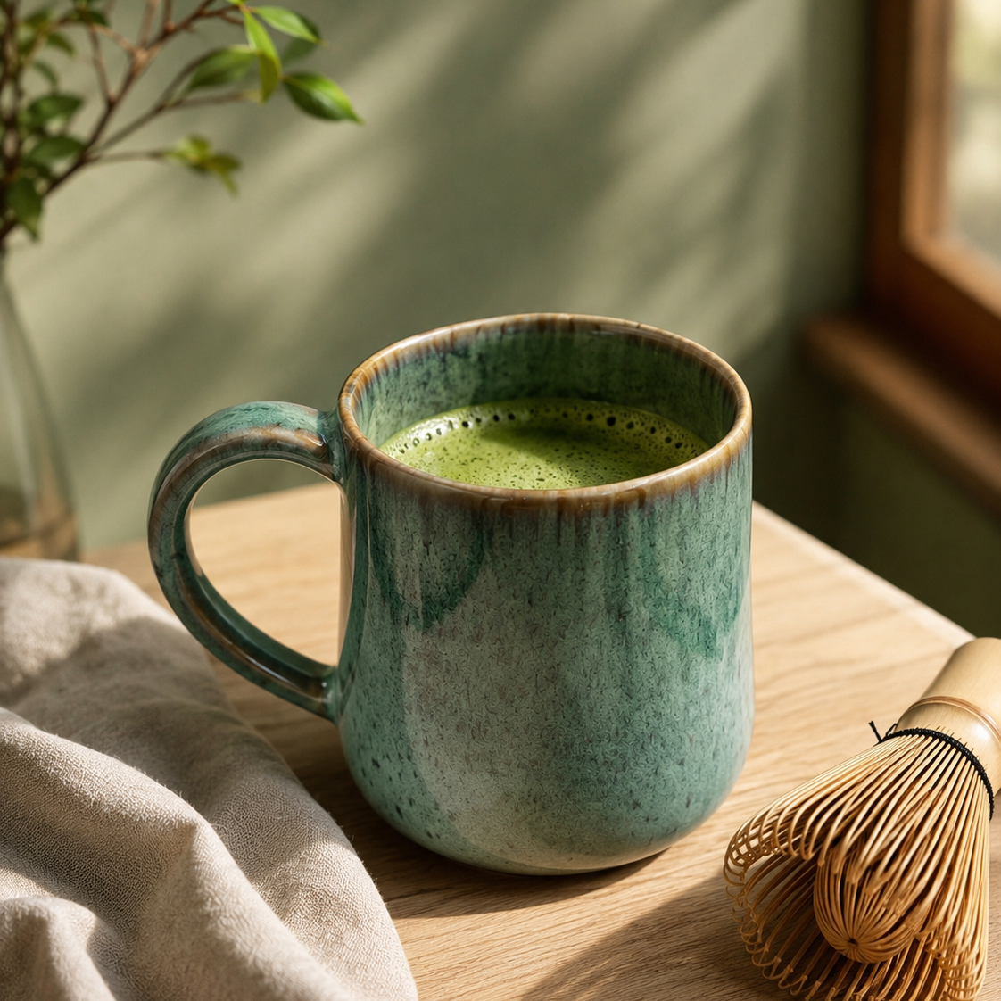 Lata de matcha premium Bambú Latte con batidor de bambú chasen