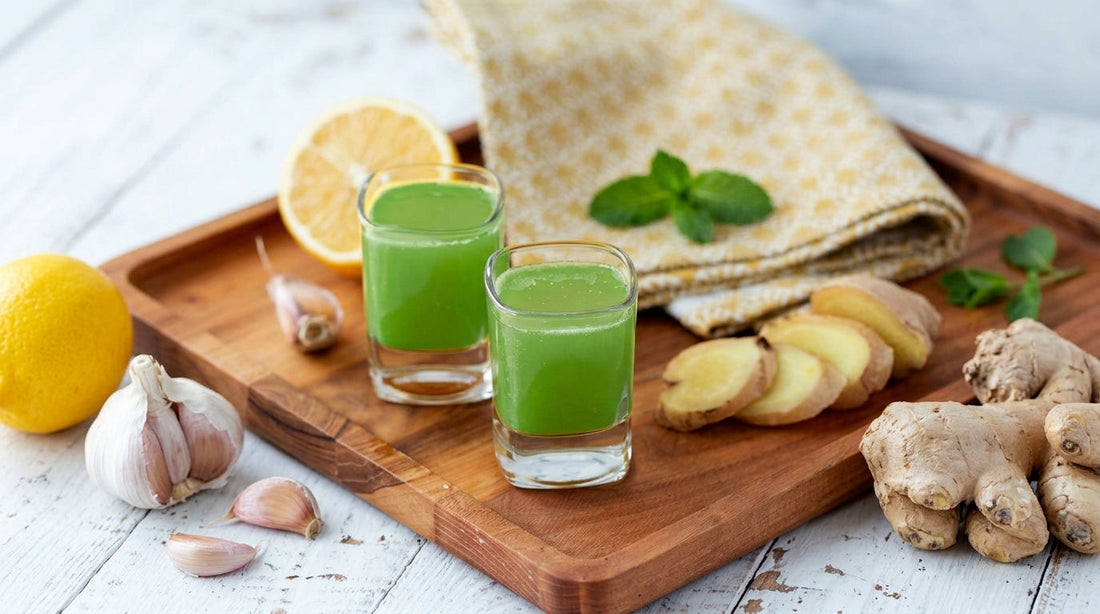 Matcha shot servido en vaso pequeño, listo para beber
