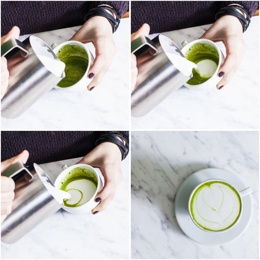 Matcha en polvo servido con utensilios