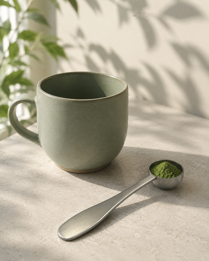 Preparación de matcha ceremonial Bambú Latte con chasen y chawan