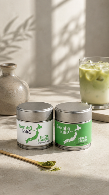 Pack Dúo Matcha japonés de Bambú Latte con utensilios de preparación