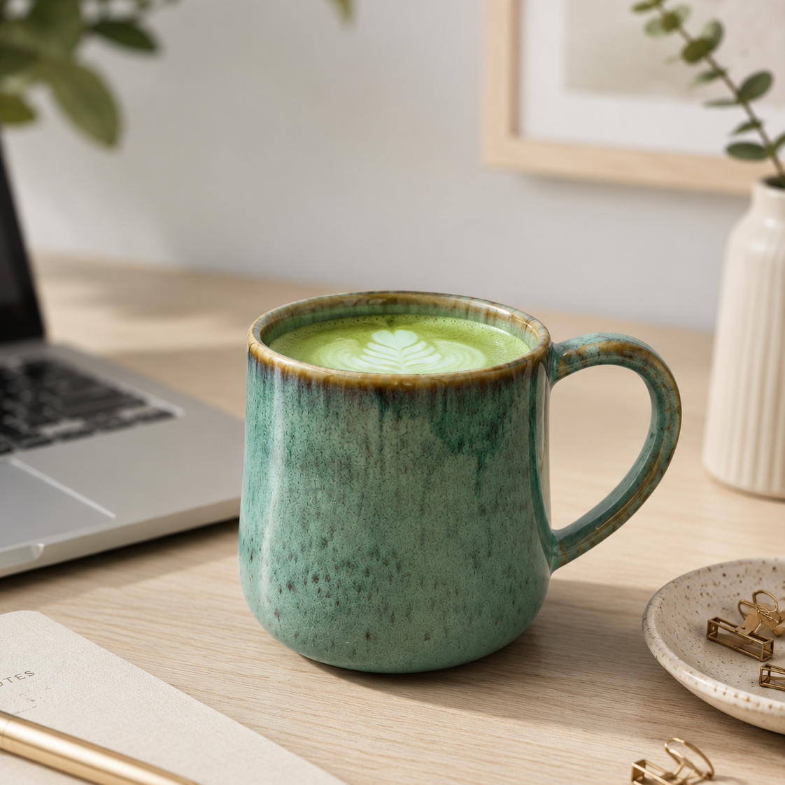 Preparación de matcha Bambú Latte con batidor de bambú