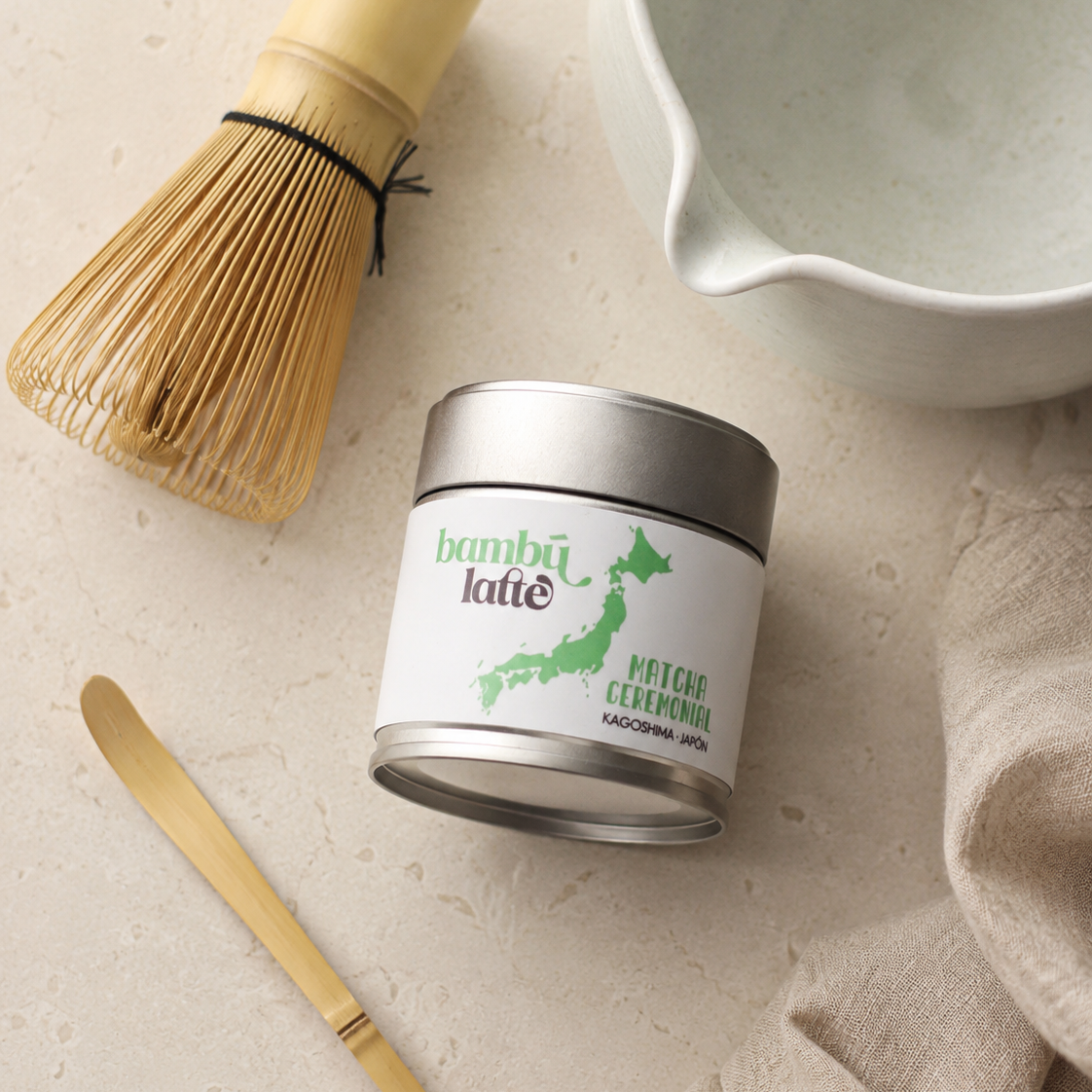 Cuchara medidora de acero inoxidable Bambú Latte para dosificar matcha