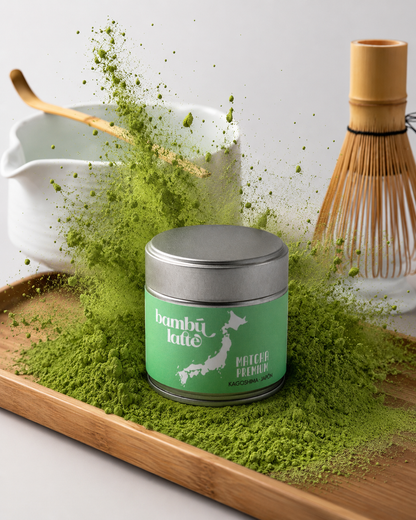 Matcha japonés de primera cosecha Bambú Latte con accesorios