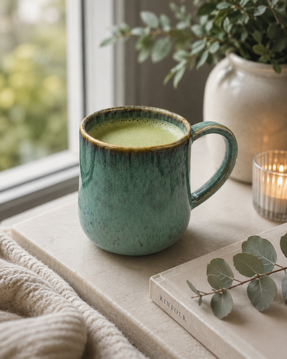 Lata de matcha ceremonial Bambú Latte con chawan de cerámica japonesa